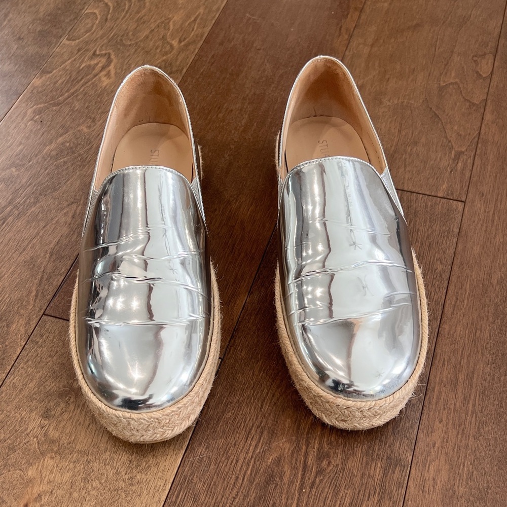 Stuart Weitzman Silver Slip-On Espadrille Loafers